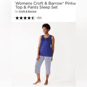 COPY - Navy blue tank top pajama shirt with navy blue/white Capri pj pants. Wom…